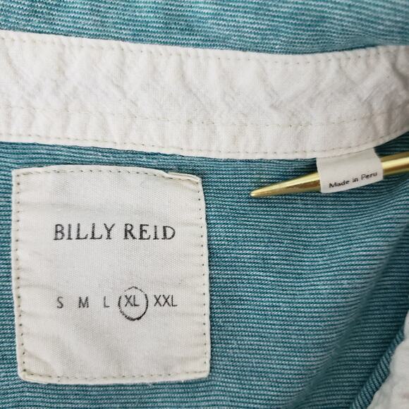 Billy Reid Polo Shirt Pocket Men XL Blue Green Teal Stripe Cotton Poly Pensacola - Picture 11 of 13